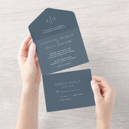 Invitación Todo En Uno Boda azul de la Marina Moderna minimalista