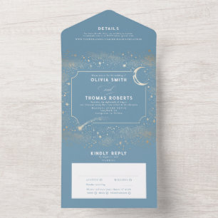 Invitación Todo En Uno Boda azul fuerte celeste de Night Sky Stars