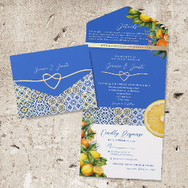 Invitación Todo En Uno Boda Azul Italiana