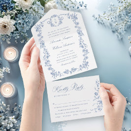 Invitación Todo En Uno Boda azul oxidado y floral de Grace