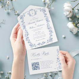 Invitación Todo En Uno Boda azul oxidado y floral de Grace