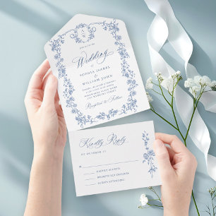 Invitación Todo En Uno Boda azul oxidado y floral de Grace