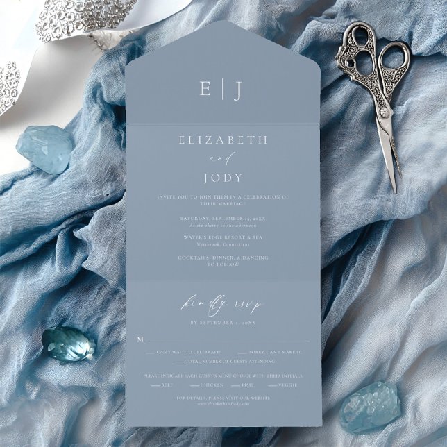 Invitación Todo En Uno Boda Azul Polvoriento (Subido por el creador)