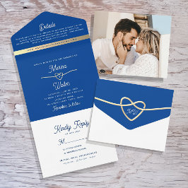 Invitación Todo En Uno Boda azul real moderno