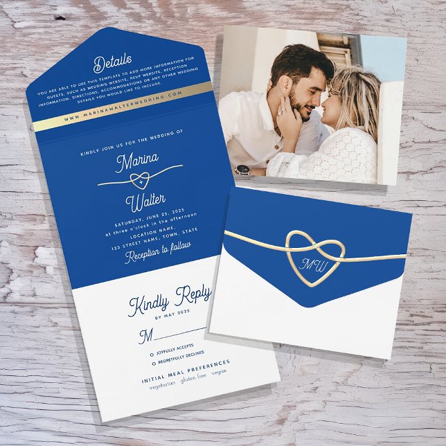 Invitación Todo En Uno Boda azul real moderno (Subido por el creador)