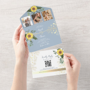 Invitación Todo En Uno Boda azul turbio botánico de girasol