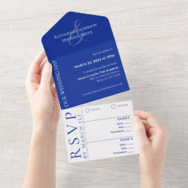 Invitación Todo En Uno Boda azul y blanco moderno -