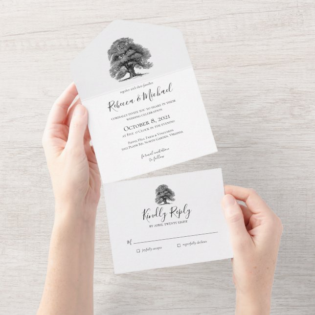 Invitación Todo En Uno Boda bajo el Roble Vintage (desgarro)
