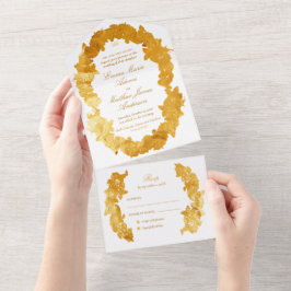 Invitación Todo En Uno Boda Barroca de Barra de Oro con Letra Falsa de Ho