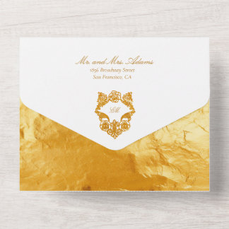 Invitación Todo En Uno Boda Barroca de Barra de Oro con Letra Falsa de Ho