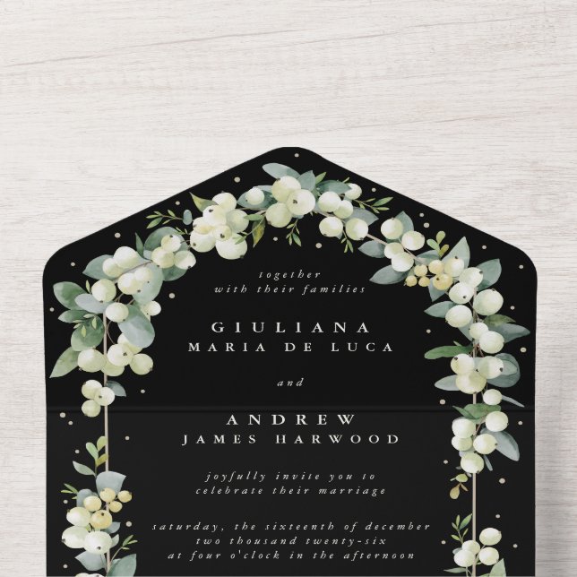 Invitación Todo En Uno Boda Black Snowberry + Eucalyptus (Interior superior)