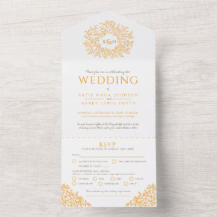 Invitación Todo En Uno Boda blanca hojas de naranja todo en una invitació