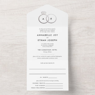 Invitación Todo En Uno Boda blanco de anillo plateado moderno