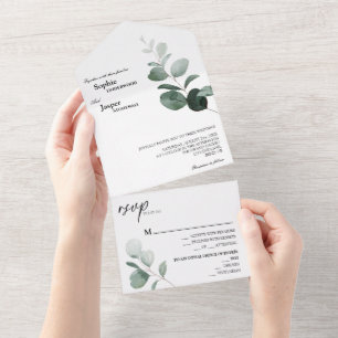 Invitación Todo En Uno Boda blanco de la vegetación moderna