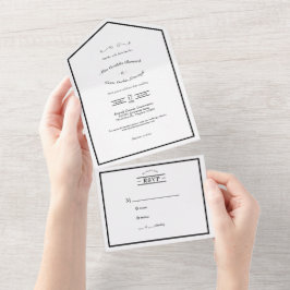 Invitación Todo En Uno Boda blanco negro clásico