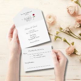 Invitación Todo En Uno Boda Blanco Rosa Rojo