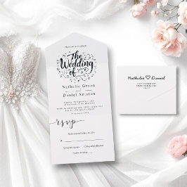 Invitación Todo En Uno Boda blanco y negro con caligrafía moderna