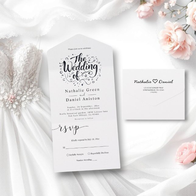 Invitación Todo En Uno Boda blanco y negro con caligrafía moderna (Subido por el creador)