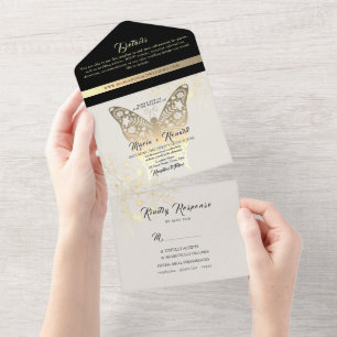 Invitación Todo En Uno Boda blanco y negro de Moda única