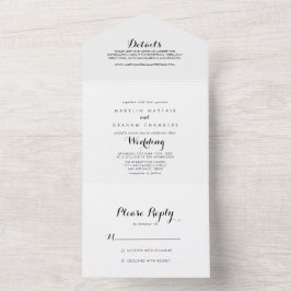 Invitación Todo En Uno Boda blanco y negro minimalista