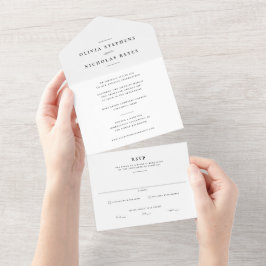 Invitación Todo En Uno Boda blanco y negro minimalista elegante