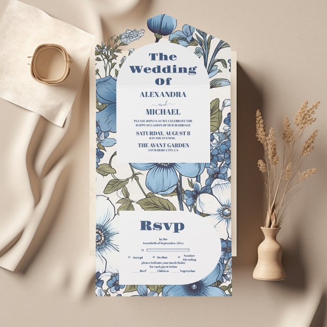 Invitación Todo En Uno Boda Blue Periwinkle Wildflowers (Subido por el creador)