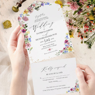 Invitación Todo En Uno Boda Bohemia de Flores Silvestres
