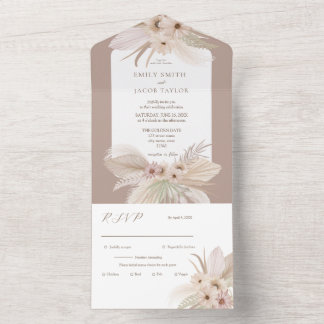 Invitación Todo En Uno Boda Bohemiana Tropical Floral