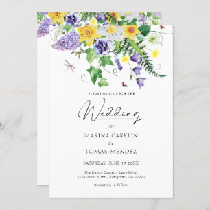 Invitación Todo en uno   Boda Bohemiano de Flores Silvestres