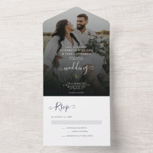 Invitación Todo En Uno Boda bohemio azul de la marina Minimalista simple