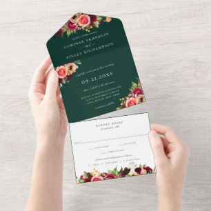 Invitación Todo En Uno Boda bohemio de los florines en una sola invitació