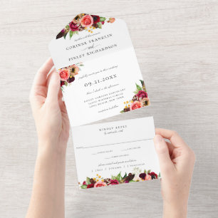 Invitación Todo En Uno Boda bohemio de los florines en una sola invitació