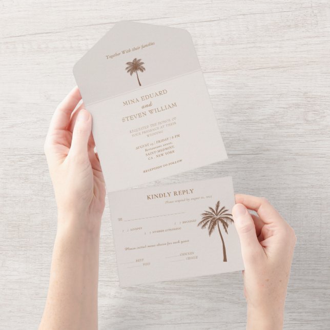 Invitación Todo En Uno boda bohemio de palmera (desgarro)