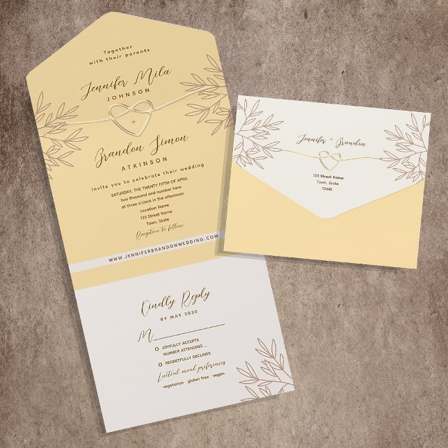 Invitación Todo En Uno Boda Boho Amarilla (Subido por el creador)