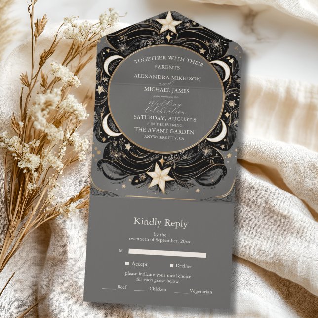 Invitación Todo En Uno Boda Boho Celestial Mística Luna Noche Estrellada (Subido por el creador)