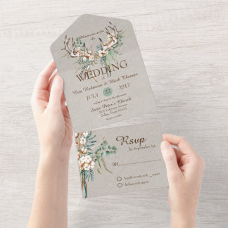 Invitación Todo En Uno Boda Boho Cuerno de Algodón