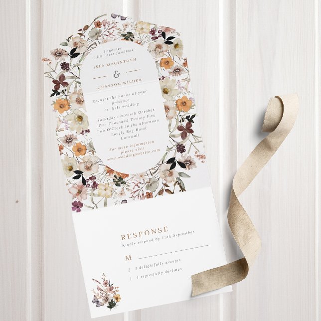 Invitación Todo En Uno Boda Boho Fall Wildflowers (Subido por el creador)