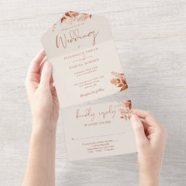 Invitación Todo En Uno Boda Boho Floral Otoño Rústico