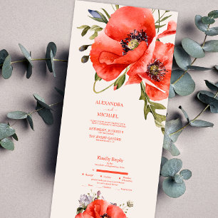 Invitación Todo En Uno Boda Boho Neutral Amapolas Acuarela