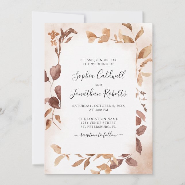Invitación Todo en Uno Boda Boho Rosa Polvo Eucalipto (Anverso)