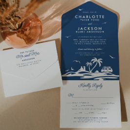 Invitación Todo En Uno Boda Boho RSVP de la Marina Blue Tropical Beach