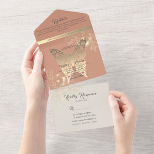 Invitación Todo En Uno Boda Boho Spring Peach