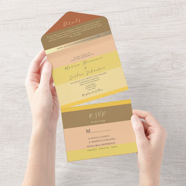 Invitación Todo En Uno Boda Boho Terracota Melocotón (desgarro)