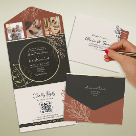 Invitación Todo En Uno Boda Boho Terracota Naranja Quemada