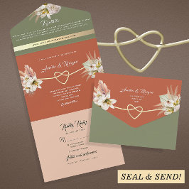 Invitación Todo En Uno Boda Boho Terracota Verde