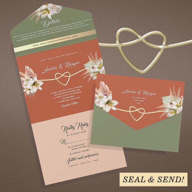 Invitación Todo En Uno Boda Boho Terracota Verde (Subido por el creador)