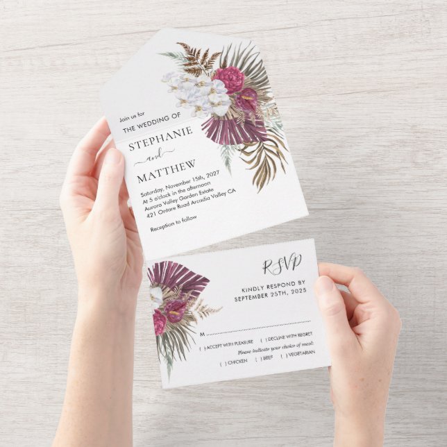 Invitación Todo En Uno Boda Boho Tropical Orquídea (desgarro)