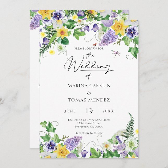 Invitación Todo en uno | Boda Boho Wildflower (Anverso / Reverso)