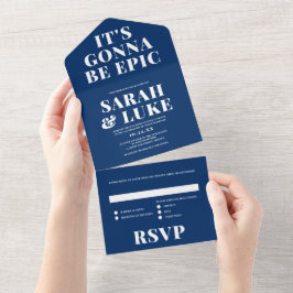 Invitación Todo En Uno BODA BOLD LOVE, azul de la marina - va a ser épico