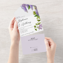 Invitación Todo En Uno Boda Botánica Colgante de Wisteria Púrpura